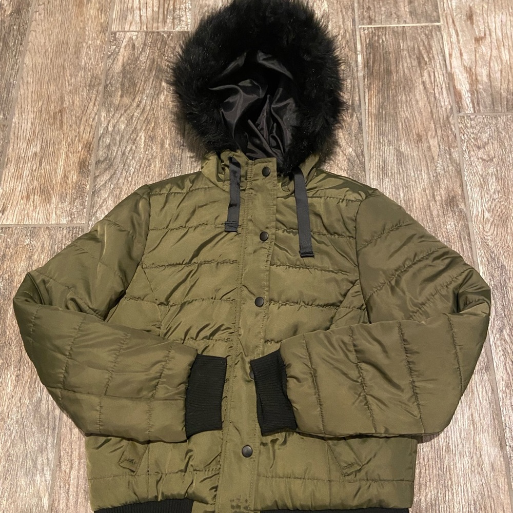 Juniors fur trim coat